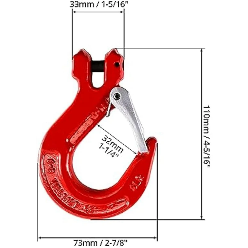 Clevis Hook With Latch, 4 Pack, 5/16Inch, 2470 Lbs Load Limit, Grade 80 Drop Alloy Steel Durable Easy To Use