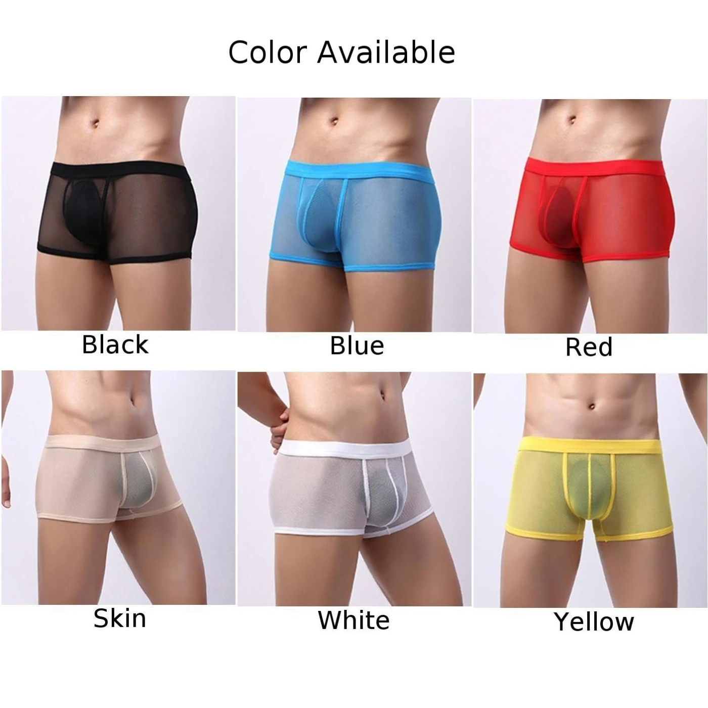 Men Sexy Mesh Underpants Ultrathin Seamless Panties Middle-Waist Boxers Briefs Male Transparent Lingerie See Through Underwear