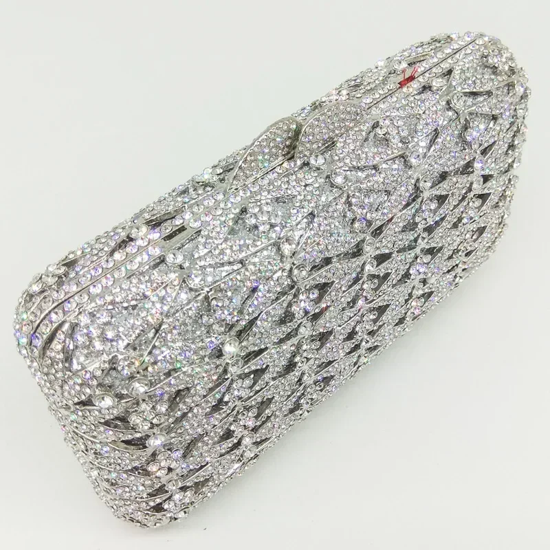 Boutique De FGG Luxury Crystal Clutch Evening Bags for Women Formal Party Silver Rhinestone Minaudiere Handbags and Purses