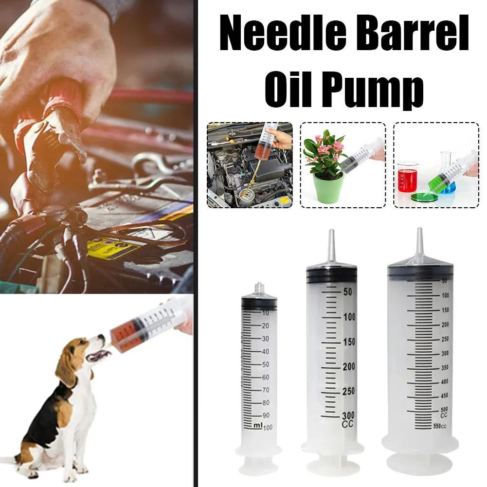 100/300/550ml Syringe Barrel Oil Pump with Scale Large Syringes Reusable Needle Oil Suction Vacuum Syringe Pistol Pump Extractor