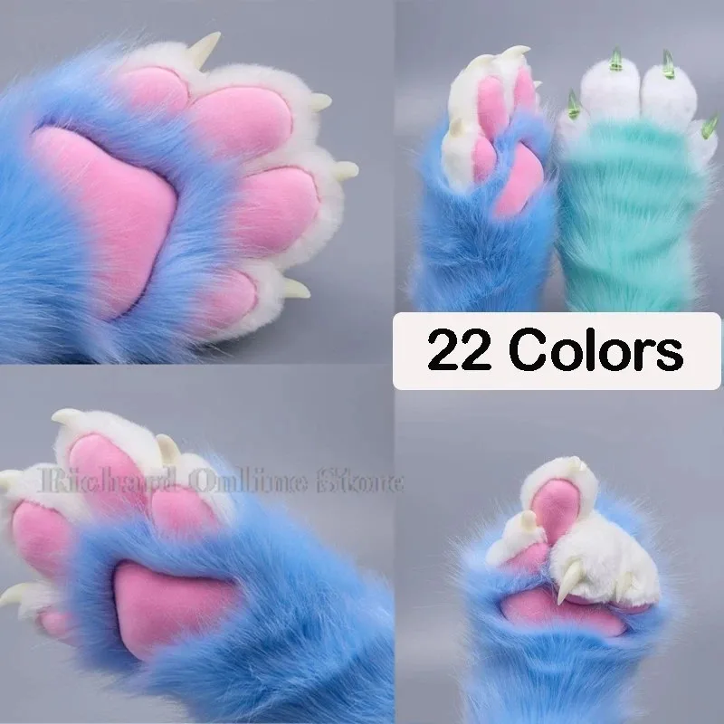 

qq023Fursuit Gloves Accessories Furry Cosplay Paws Rubbit Cat Soft Cute Fluffy Animal Party Kawaii 22 COLOR