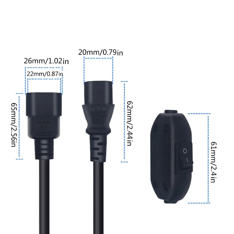 IEC320 C13 auf C14 Stromnetz-Verlängerungskabel mit Schaltern. 12-Zoll-Kabel für PDU-USV