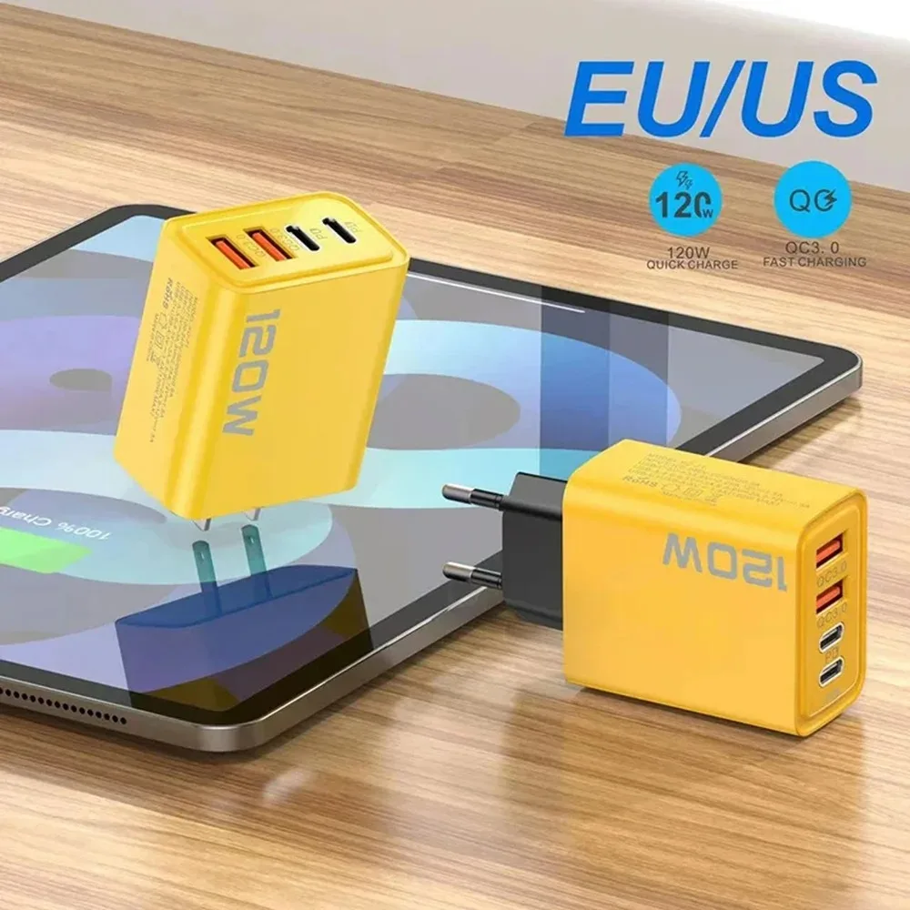 Total 120W USB Type C Charger Quick Charge Muti 4 Ports Adapter for iPhone Samsung Xiaomi 15 Mobile Phone Fast Charging Charger image 5