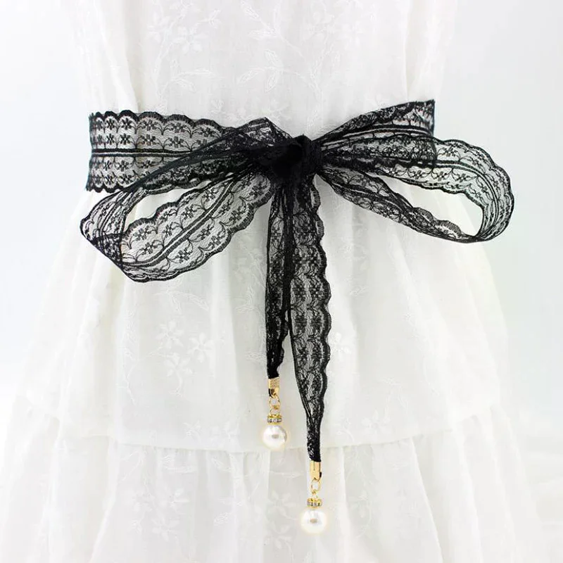 Fashion Sweet Decorative Lace Waist Belts Pearl Pendant Clothing Accessories Chain Belt Elegant Dress Waist Chain For Women