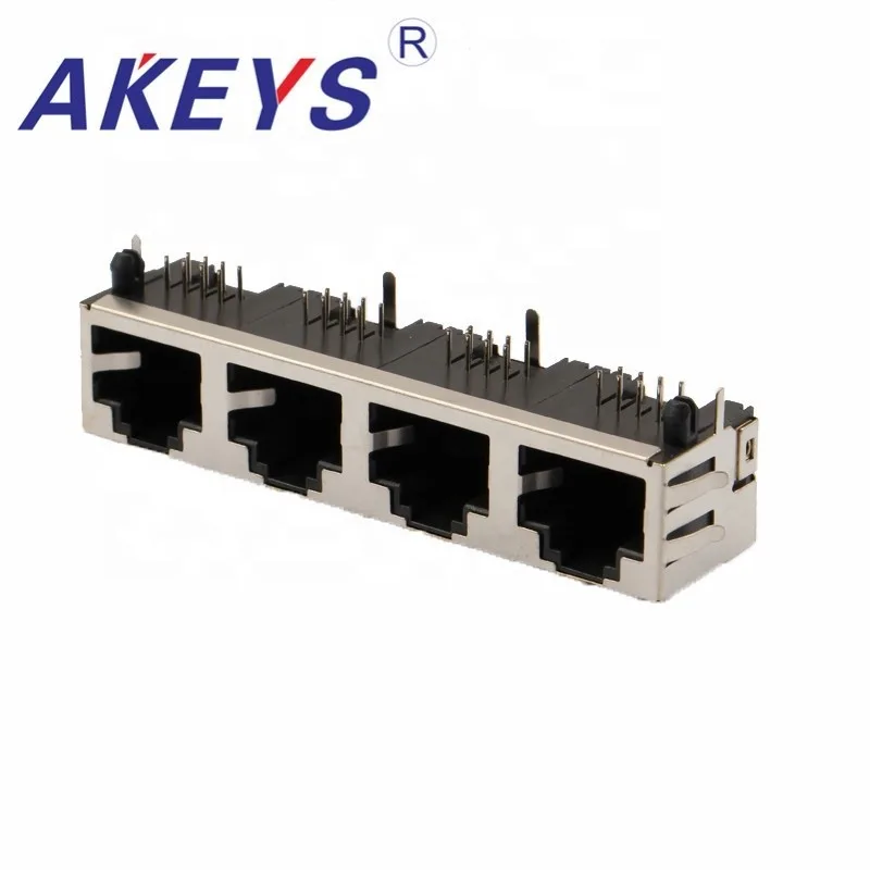 1PC 56 1*4 ports PCB Right Angle Board RJ45 Metal Female Jack Connector