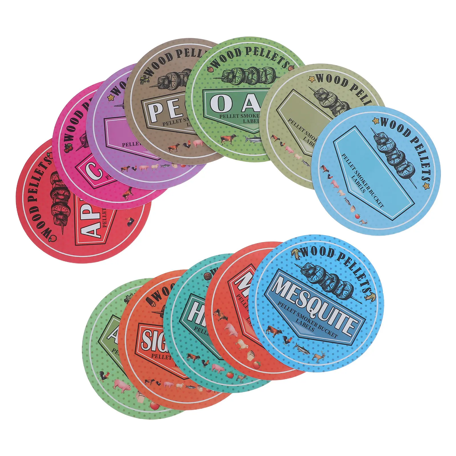 12Sheets Smoker Grill Pellet Labels PVC Self Adhesive Flavor Stickers for Wood Pellet Storage Containers Kitchen Bbq