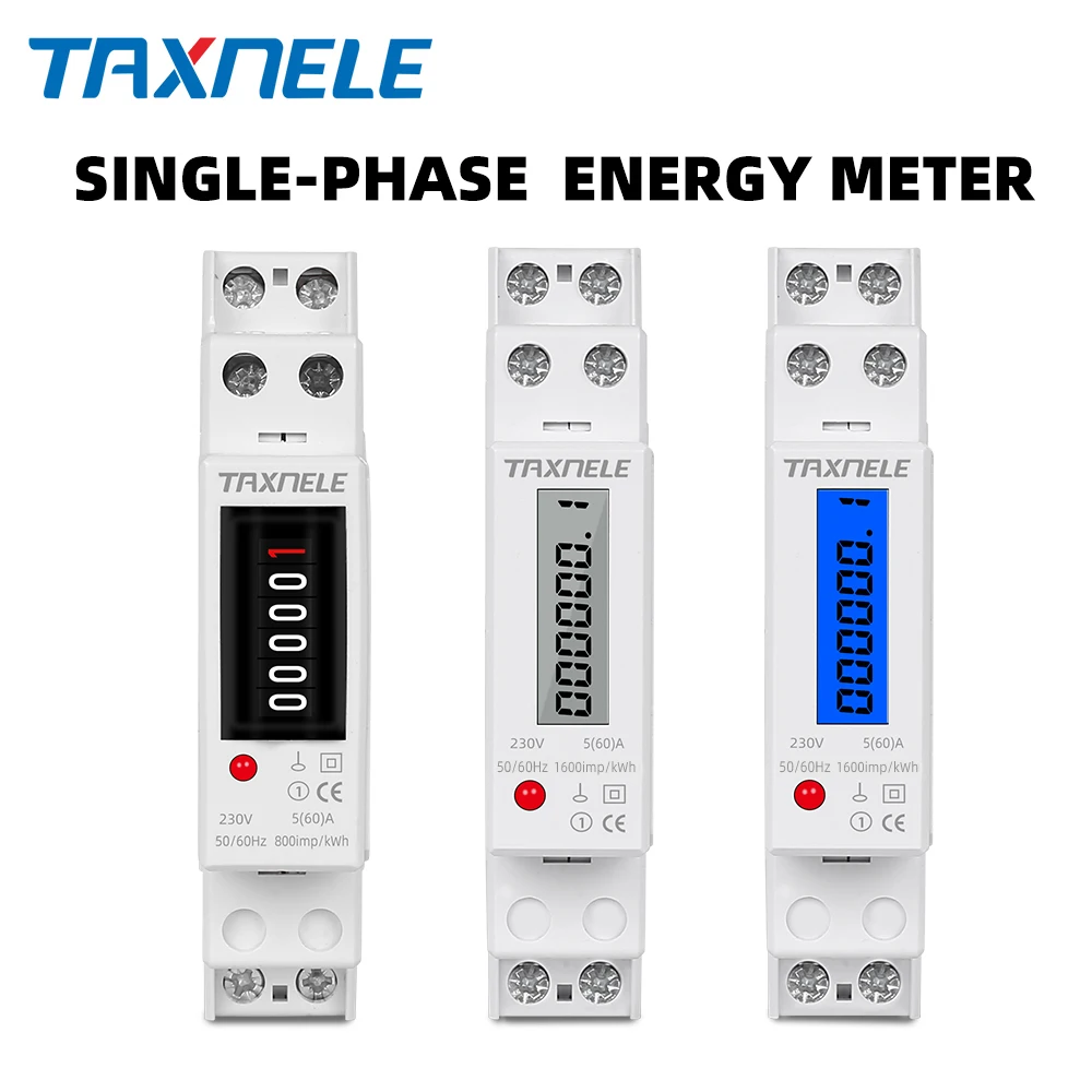 18mm Single Phase 1P 2 Wire Digital Wattmeter Power Consumption Analog Energy Meter kWh AC 230V 50Hz LCD Electric Din Rail Mount