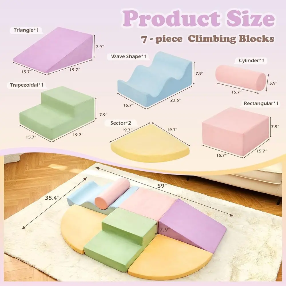 Juguetes de escalada para niños pequeños, juguetes de escalada para niños pequeños en interiores, juego de bloques de escalada de espuma suave de 7 piezas, esquina de tiempo de juego para niños pequeños C