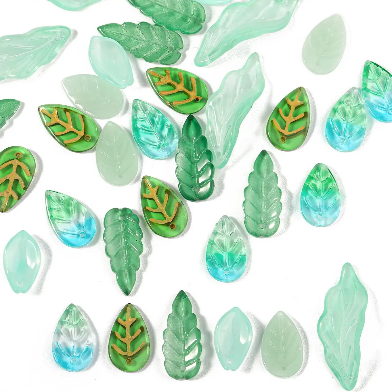 20pcs Green Czech Crystal Beads Crystal Glass Epiphyllum Leaves beads Handmade Jewelry Making DIY Necklaces Earring Accessories