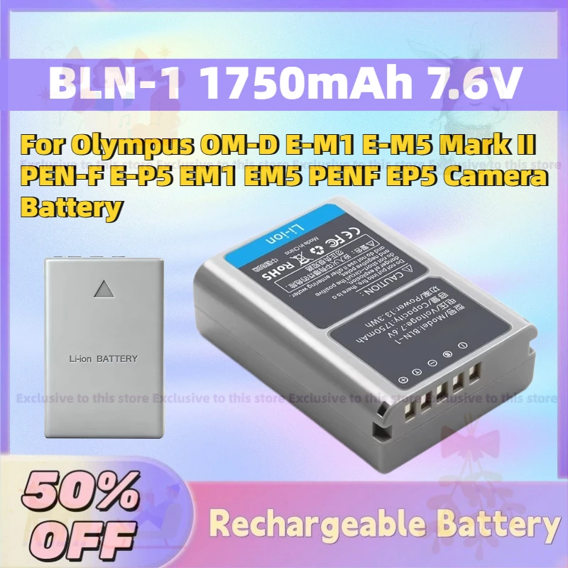 

In Stock BLN-1 1750mAh 7.6V Replacement Battery for Olympus OM-D E-M1 E-M5 Mark II PEN-F E-P5 EM1 EM5 PENF EP5 Camera Battery