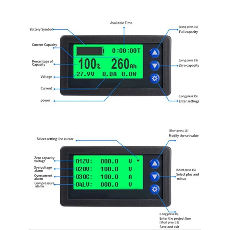 SQPP-Hall Effect Coulomb Meter، DC9-100V شاشة LCD رقمية، 50A الجهد واختبار التيار الكهربائي، مؤشر الفولتميتر