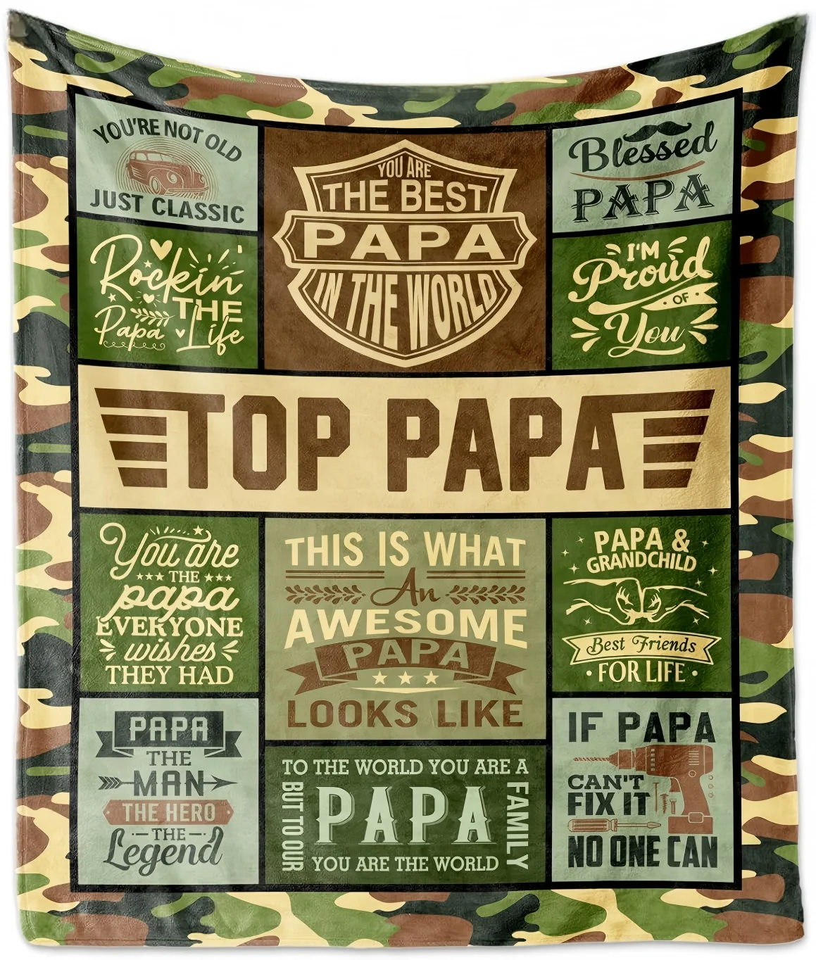 Camouflage print blanket to Papa Grandpa fathers day Birthday Anniversary blankets Nap Reading camping Watch TV four season use