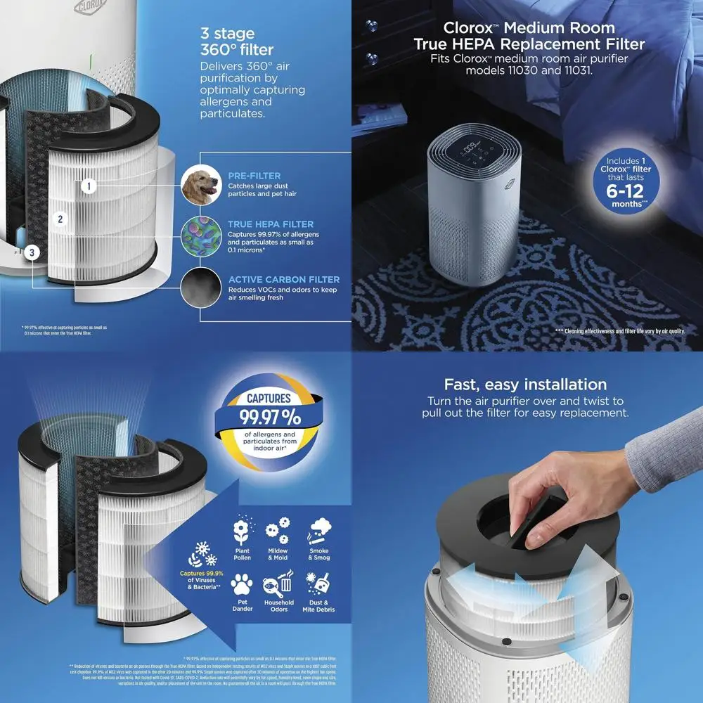 

Сменный HEPA-фильтр для помещений площадью 1000 кв. футов. Фут. Очиститель воздуха, удаляет 99,97% аллергенов, подходит для моделей 11030 и 11031