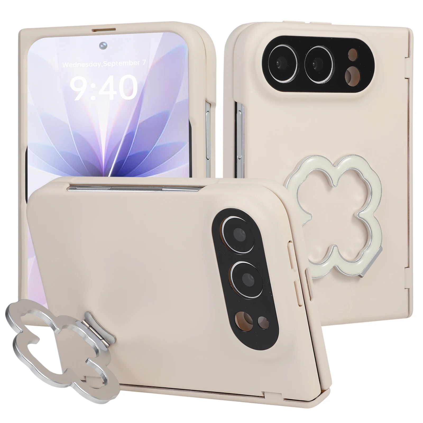 Phone Case for Iphone Duo Ring Holder Tempered Glass Film Hinge Lens Protection Hidden Stand Anti-Fingerprint Shockproof Cover
