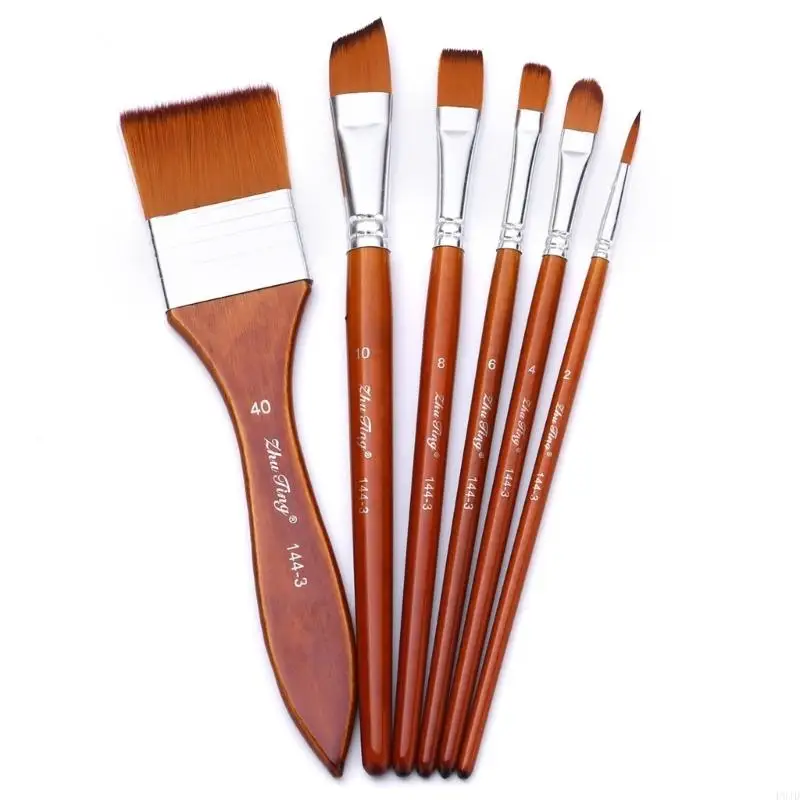 

P9JD Nylon Bristle Paint Brush for Artist Beginner Oil Acrylics Watercolor Painting