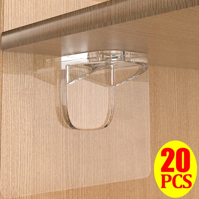 Transparent Shelf Holders Hooks No Punching Wardrobe Support Shelf Self Adhesive Cabinet Partition Hook Kitchen Cabinet Hooks