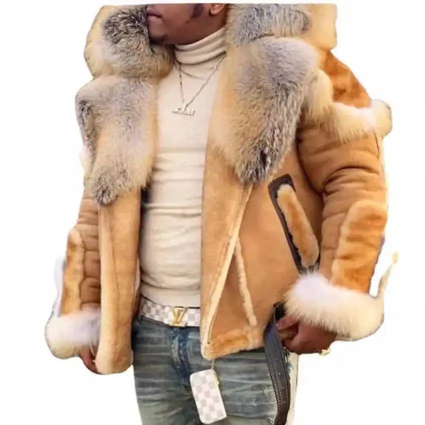 Thickened Faux Coat For Men Heavyweight Quality Large Collar Integrated Leather And Fur Winter Outerwear Jacket