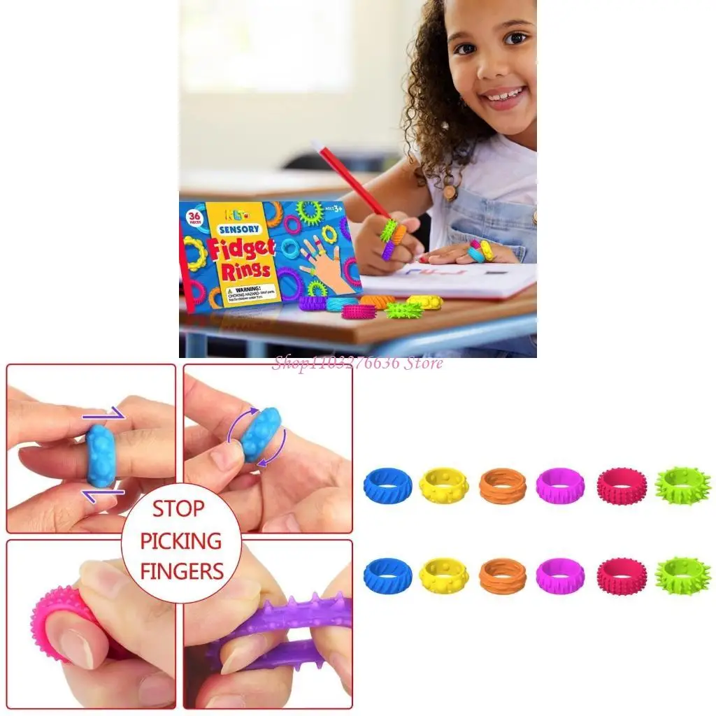 R6FD Sensory Activity Rings Colorful Fidgets Calm Down Toy for Children Fidgets Toy