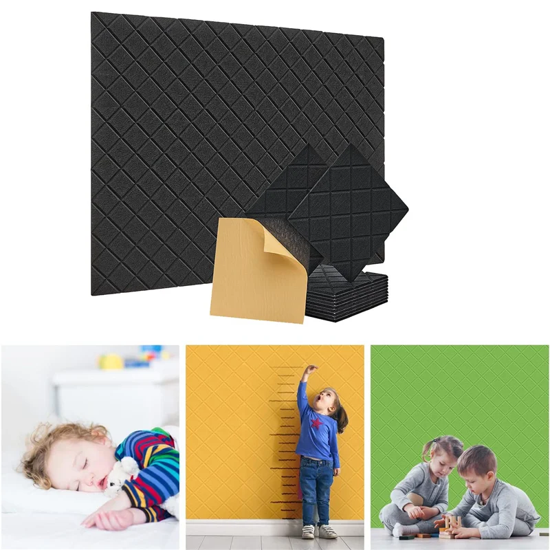 12 Pack Soundproof Wall Panels,12x12x0.4In Self Adhesive Sound Absorbing Panels,for Recording Studio,Office,Black