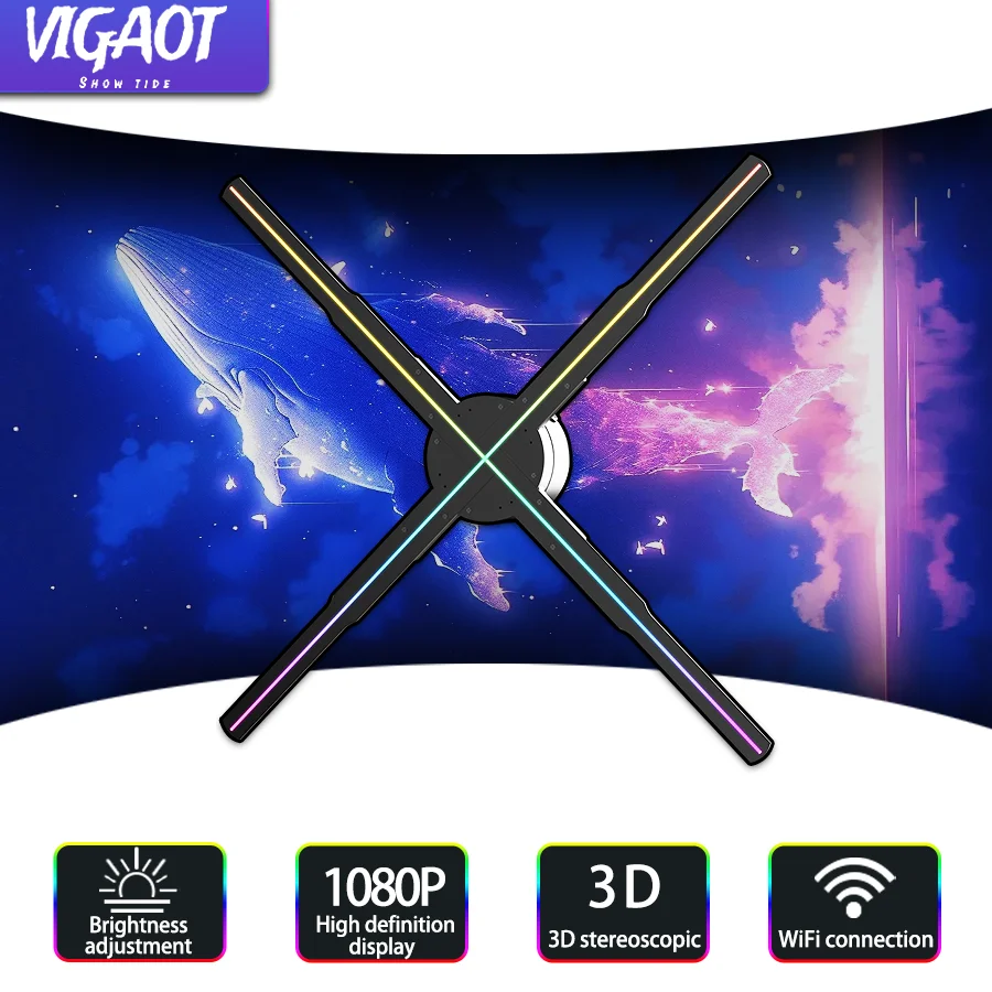 

3D Holographic Projector WIFI Hologram Christmas Lights Fan Screen Led Logo Advertising Lights Support APP PC Bluetooth Audio