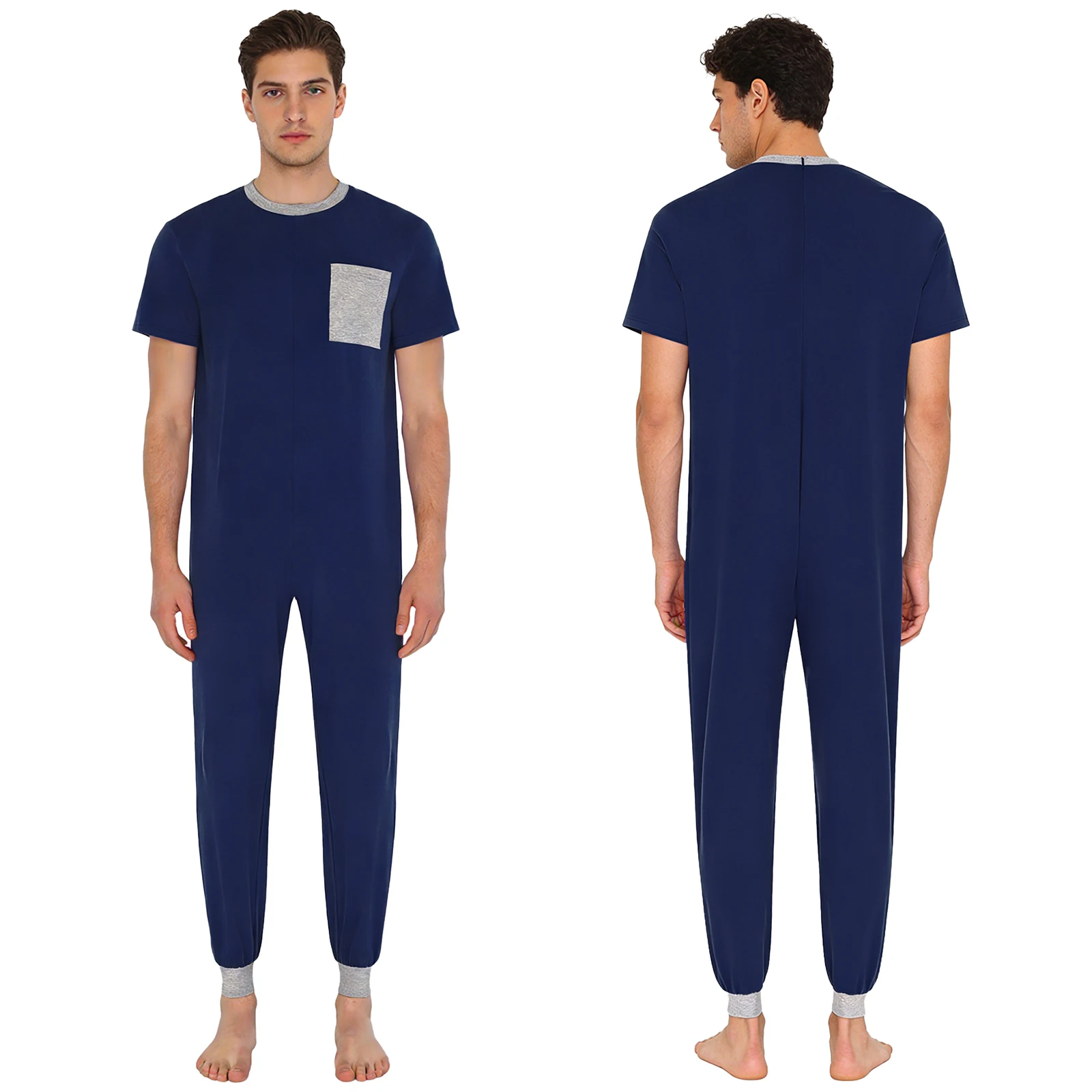 Men Women Anti-Strip Adaptive Jumpsuit Special Needs Clothing Short Sleeve Back Zipper Rompers for Autism Elderly Alzheimer