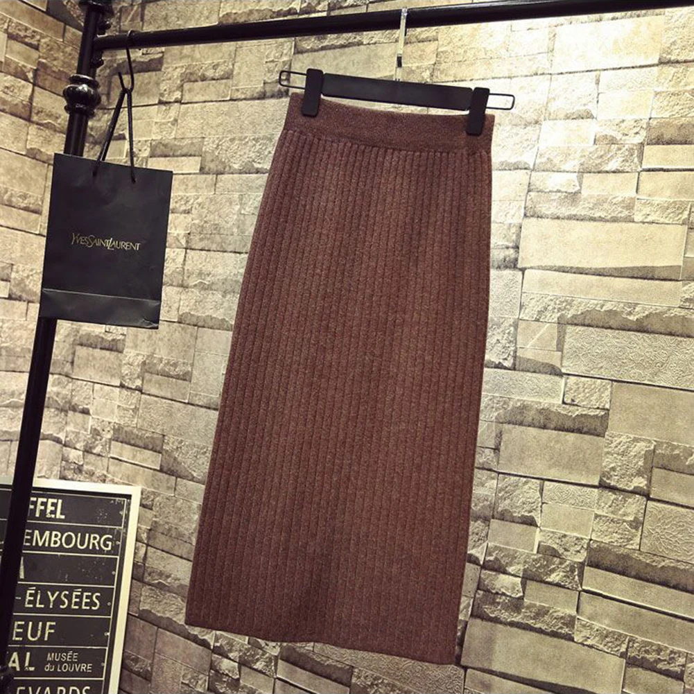 Bodycon fenda lateral saia bodycon vestido feminino saia de malha padrão sólido outono moda estilo solto tecido poliéster