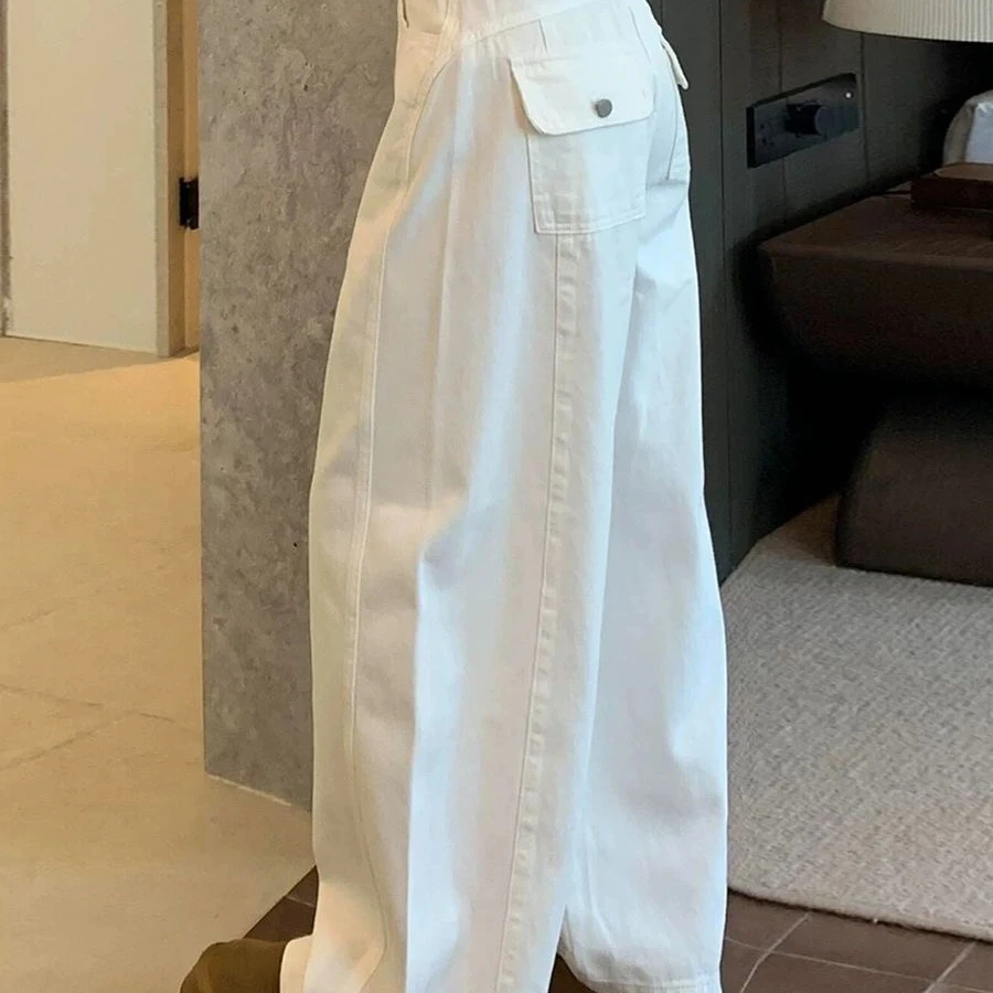 Retro White High waisted Curved knife wide leg Jeans Spring Summer 2026 New sense Sagging Loose Slimming Straight leg Trousers