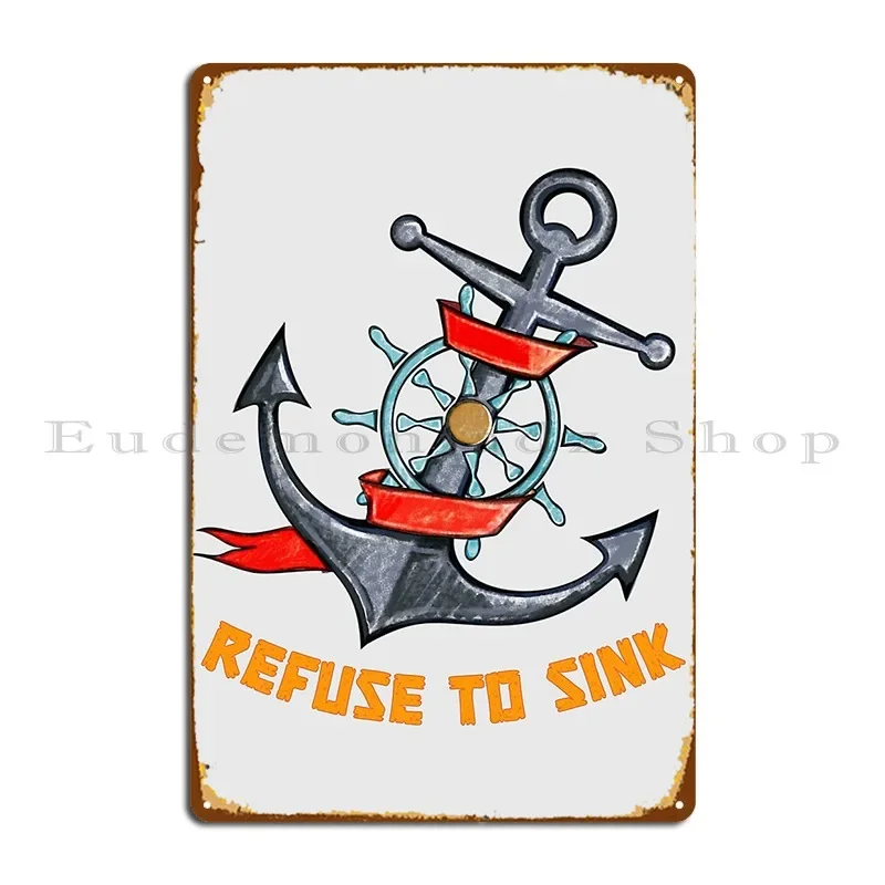 Letrero Metálico 'Refuse To Sink', Decoración Vintage, Letrero de Metal Retro Personalizado para Cine