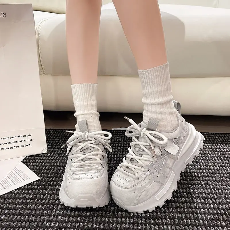 

Autumn Vintage Chunky Sneakers for Women Slim Fit Petal Toe German Trainer Color Blocked Suede Soft Foam Insole