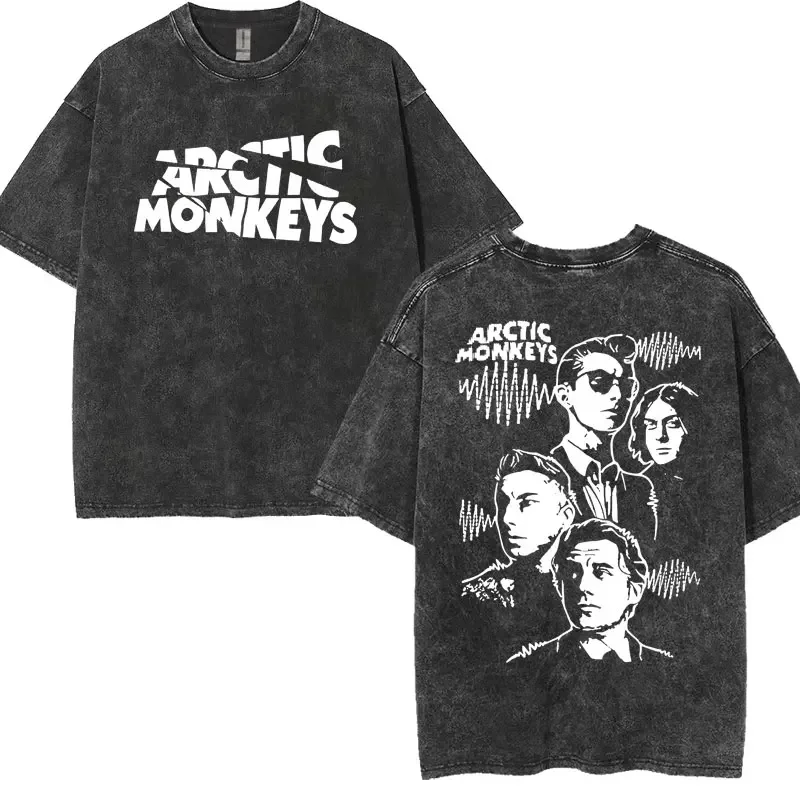 Rock Band Arctic Monkeys North American Tour Vintage Washed T Shirt Men's Women Short Sleeve T Shirt Hip Hop Oversized T-shirts