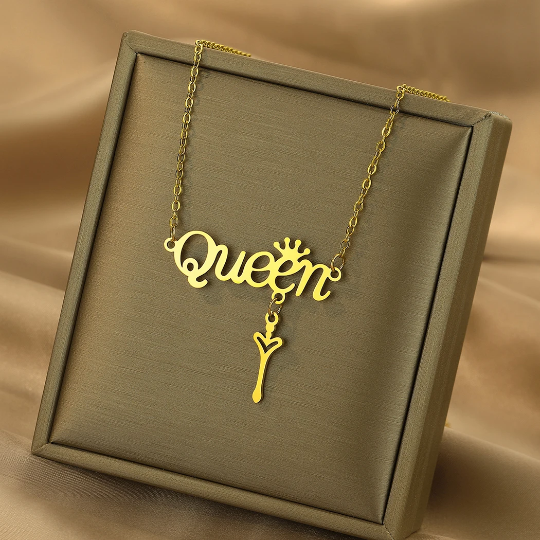 Queen Necklace Crown Tassels Heart Sword Stainless Steel Pendant Jewelry Vintage Necklace for Women Clavicle Chains Jewelry Gift