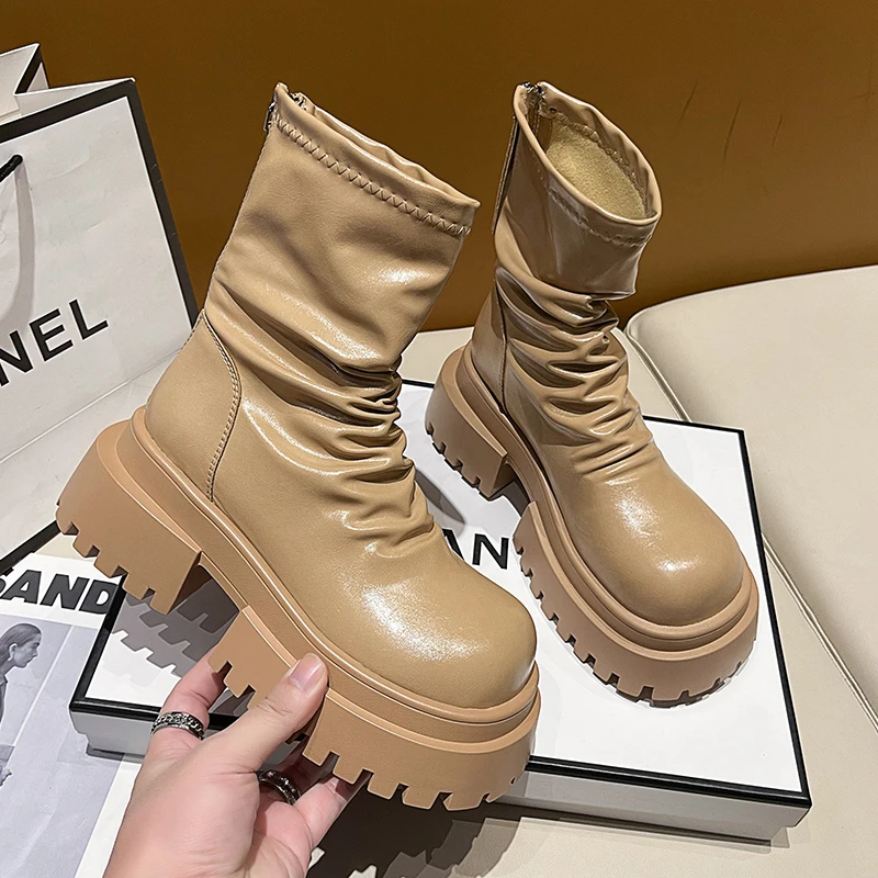 

Women Flats Platform Ankle Boots Designer Shoes Woman 2025 Winter Goth Chelsea Boots Sport Leather Shoes Zip Short Botas Mujer