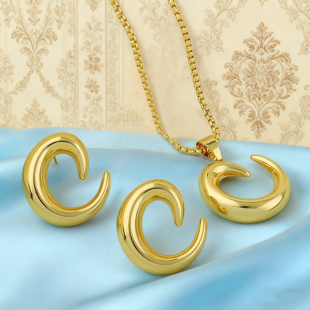 

stainless steel earrings necklace Trendy Temperament Niche Spiral Pendant Necklace For necklace woman 24k gift