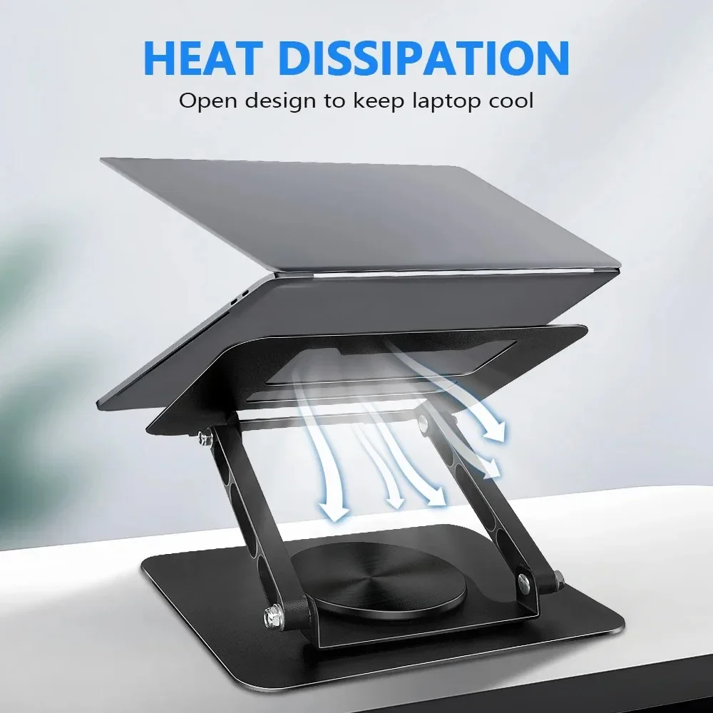 حامل كمبيوتر محمول للمكتب، حامل كمبيوتر قابل للتعديل مع 360 درجة °   قاعدة دوارة، رافعة كمبيوتر محمول مريحة للعمل التعملي، قابلة للطي