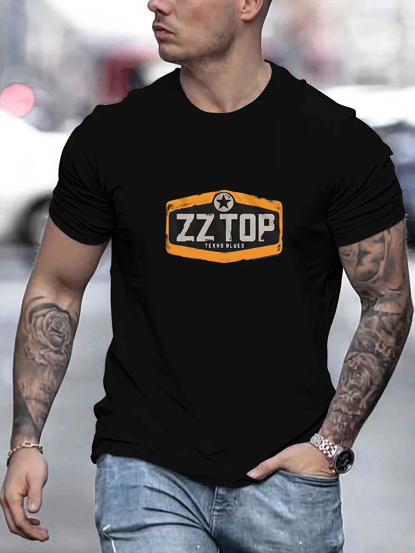 

Summer Casual Short Sleeve T-Shirt Pattern Printed Cotton T-Shirt Men's T-Shirt ZZTOP
