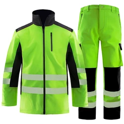 Reflective Soft Shell Jacket Men and Reflective Pants Workwear Safety Clothes Men Winter for Work Construction Working Uniform