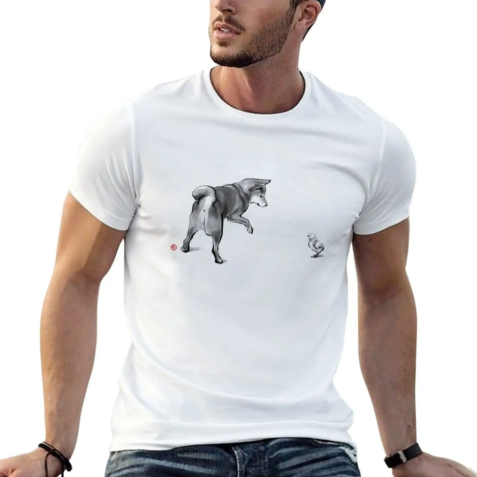 Shiba Inu and his new friend T-Shirt man t shirt blue lock luxury clothes men