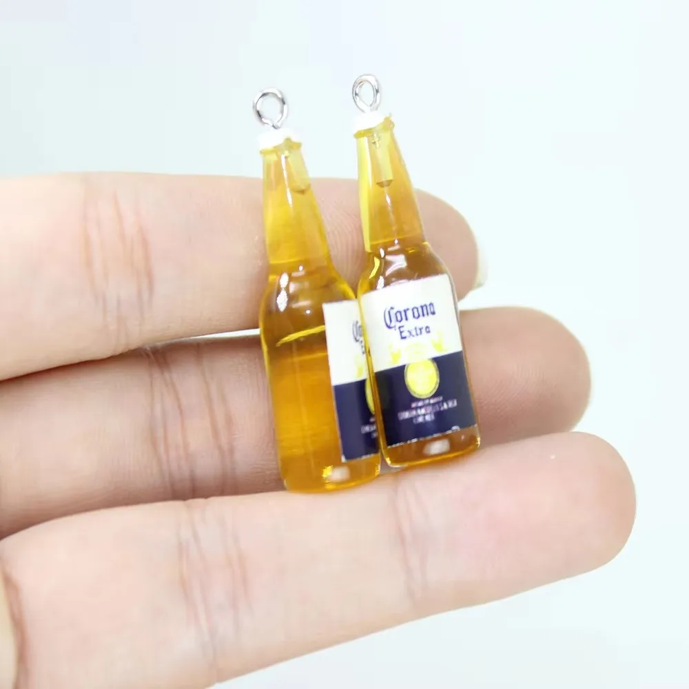 10Pcs/Lot 35*11MM Resin Beer Bottle Charm 3D Drink Pendants For Earring Necklace DIYJewelry Making Accessories