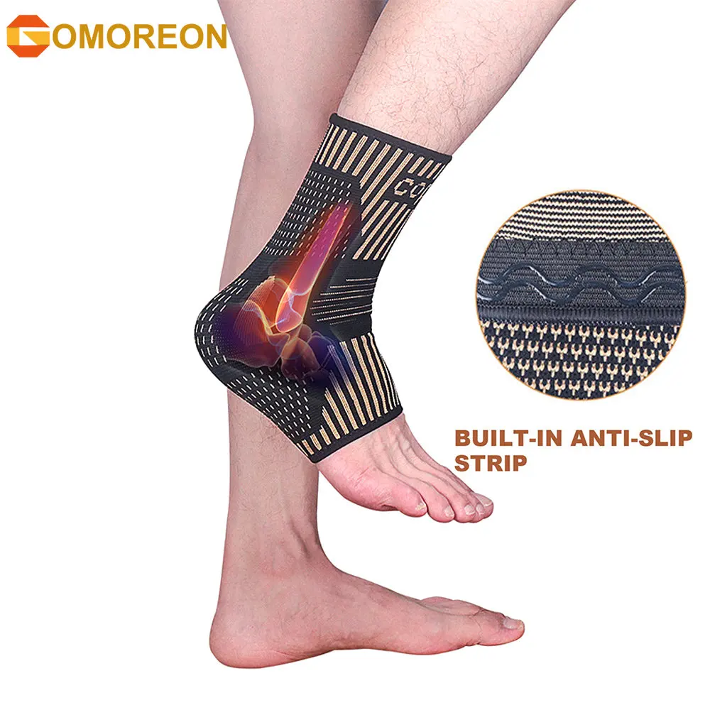 1Pcs Copper Ankle Brace Infused Compression Sleeve Support for Plantar Fasciitis, Sprained Ankle, Pain Relief, Running