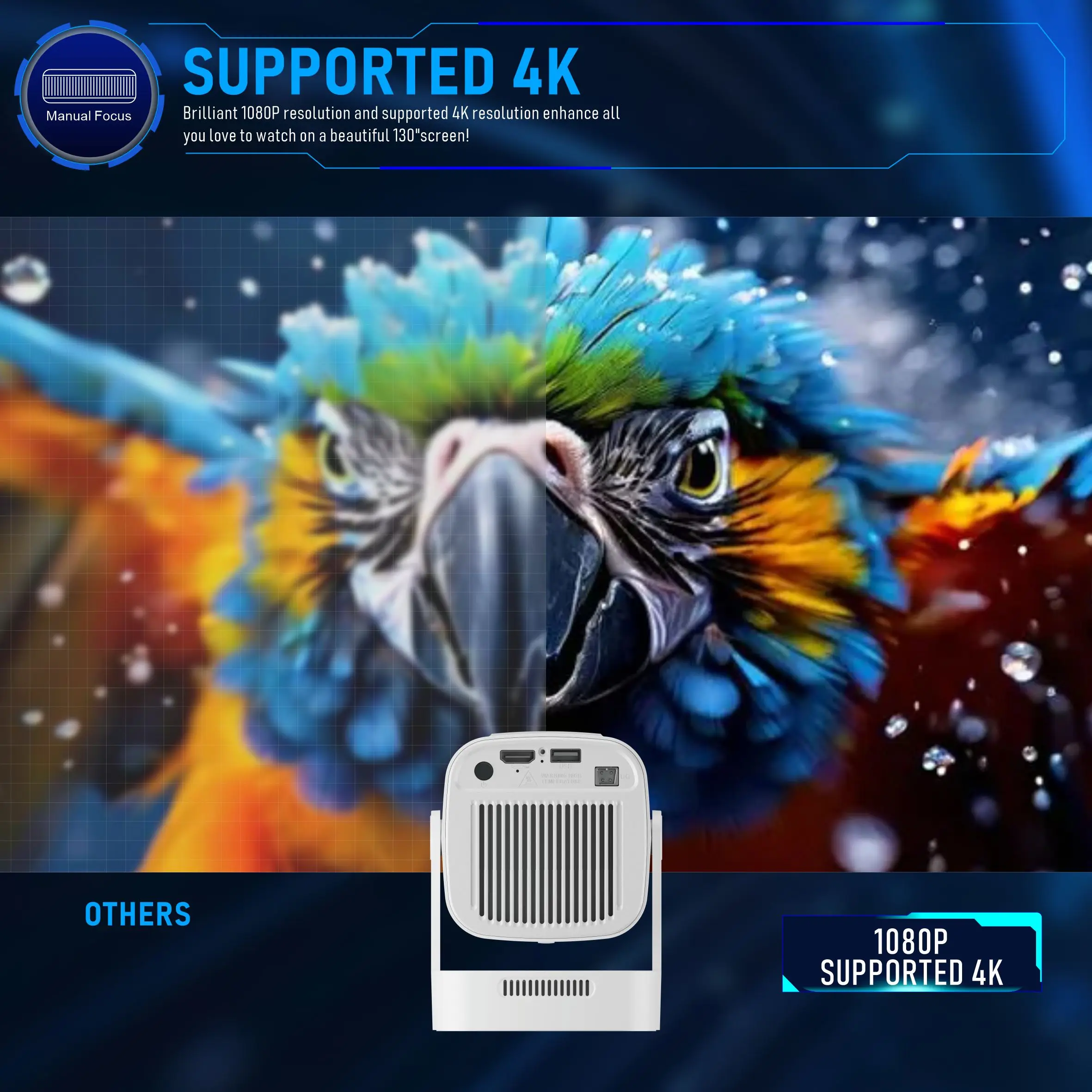 جهاز عرض Velec HY260 330ANSI Android11 4K1080P WiFi6 BT5.4 جهاز عرض محمول مع حقيبة مزدوجة واي فاي جهاز عرض منزلي للفيلم الخارجي