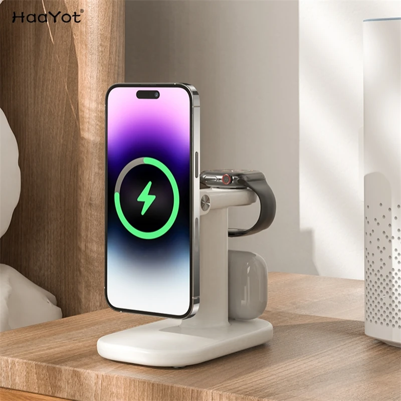 Magnetic Super Fast Wireless Charging Station 3 in 1 Mag-Safe Charger Stand for iPhone 16/15/14/13 Pro Watch 10 9 Series Airpods