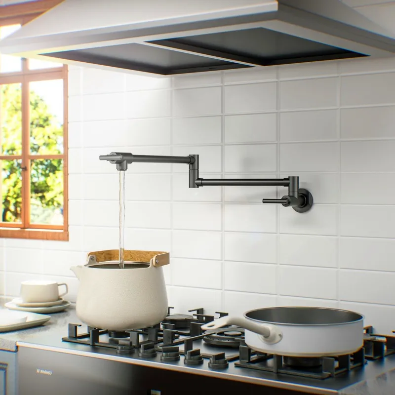 Brushed Nickel Kitchen Faucet Brass Wall Mounted Pot Filler Swivel Folding Retractable Rotary Stretch Kitchen Tap