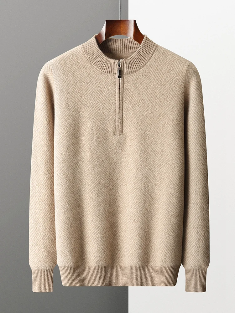 Half Zip O-Neck 100% Cashmere Sweater Men Knit Pullover Business Casual Shirt High Quality Autumn Winter New Soft Thick Warm Top