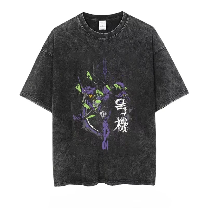 

2025 Anime Eva Men's T-shirt Washed Vintage Summer Women's Printed Short-sleeved Tees Gym Y2k Clothes Harajuku Tops
