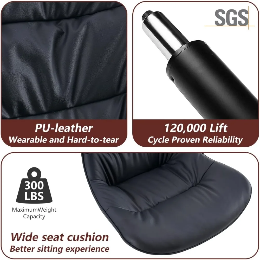 مجموعة مقاعد بار دوارة سوداء حديثة قابلة للتعديل مكونة من قطعتين مع تنجيد من جلد البولي يوريثان ودعم خلفي لارتفاع العداد #3