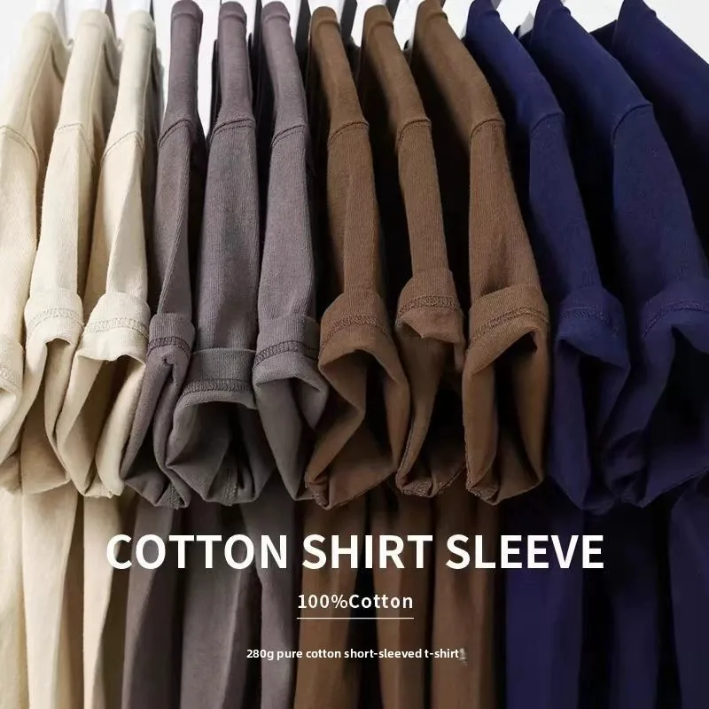 

Summer Heavyweight 280g Pure Cotton ort Sve T-irt Men's Loose Casual round Ne Base irt White Color Faion Urban S...