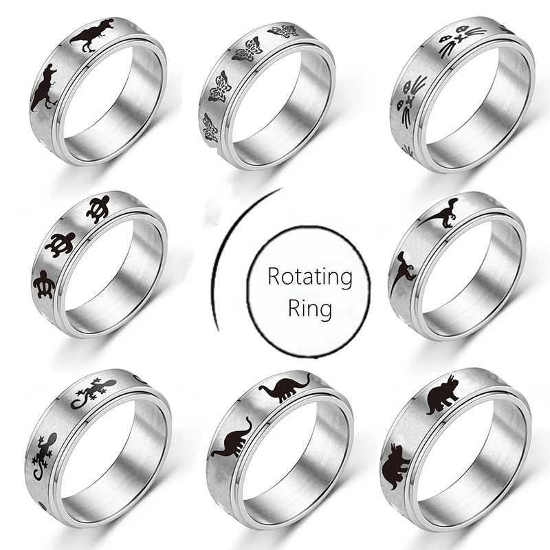 Nuovo anello antistress per l'ansia uomo donna acciaio inossidabile dinosauro farfalla pressione sollievo rotante Spinner Fidget anelli per dita