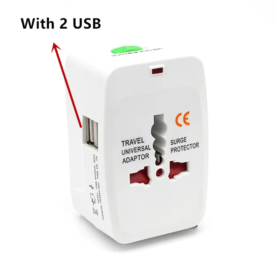 Adaptador de Tomada Internacional Portátil Tudo em Um (AU, EUA, Reino Unido, UE) com 2 Portas USB Tipo C para Viagem Mundial e Carregador AC