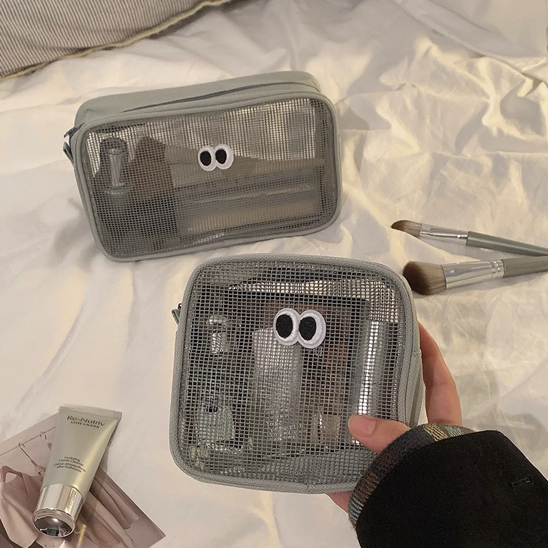 Милая Сетчатая Сумка для макияжа, портативная Вместительная дорожная сумка для хранения косметики