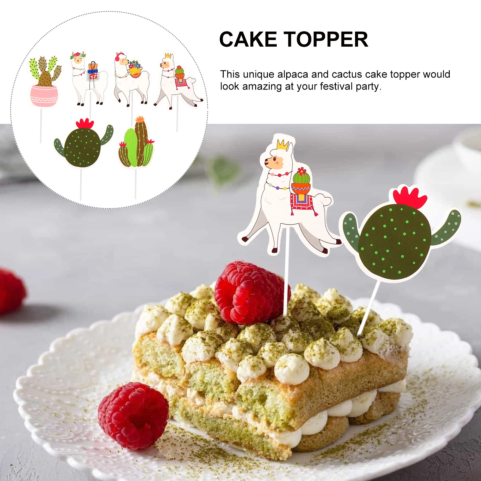 

48 Pcs Alpaca Cactus Cake Toppers Paper Decor Ornament Picks Baking Decoration Party Supplies Festive Event Accessories